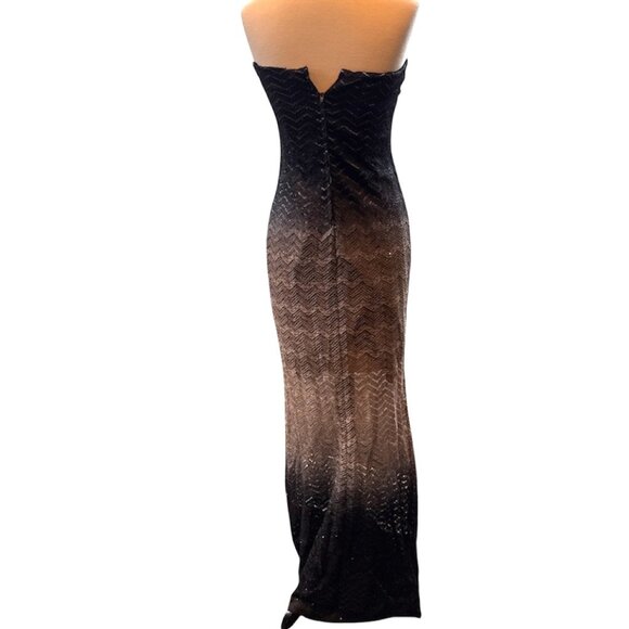 Jump Apparel Long Formal Black Ombre Chevron Strapless Gown Dress - Picture 4 of 16